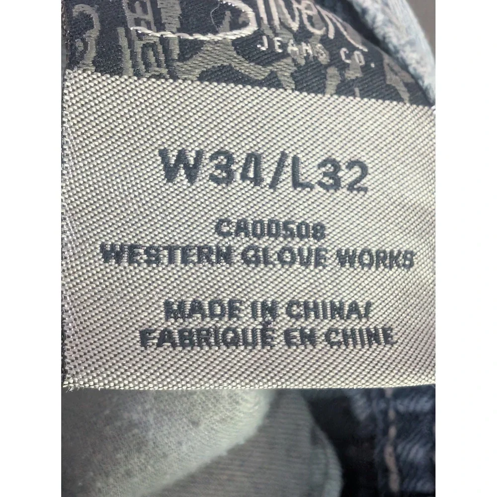 Silver Jeans Zac Mens 34x32 Light Wash Relaxed Fit Distressed Western‎